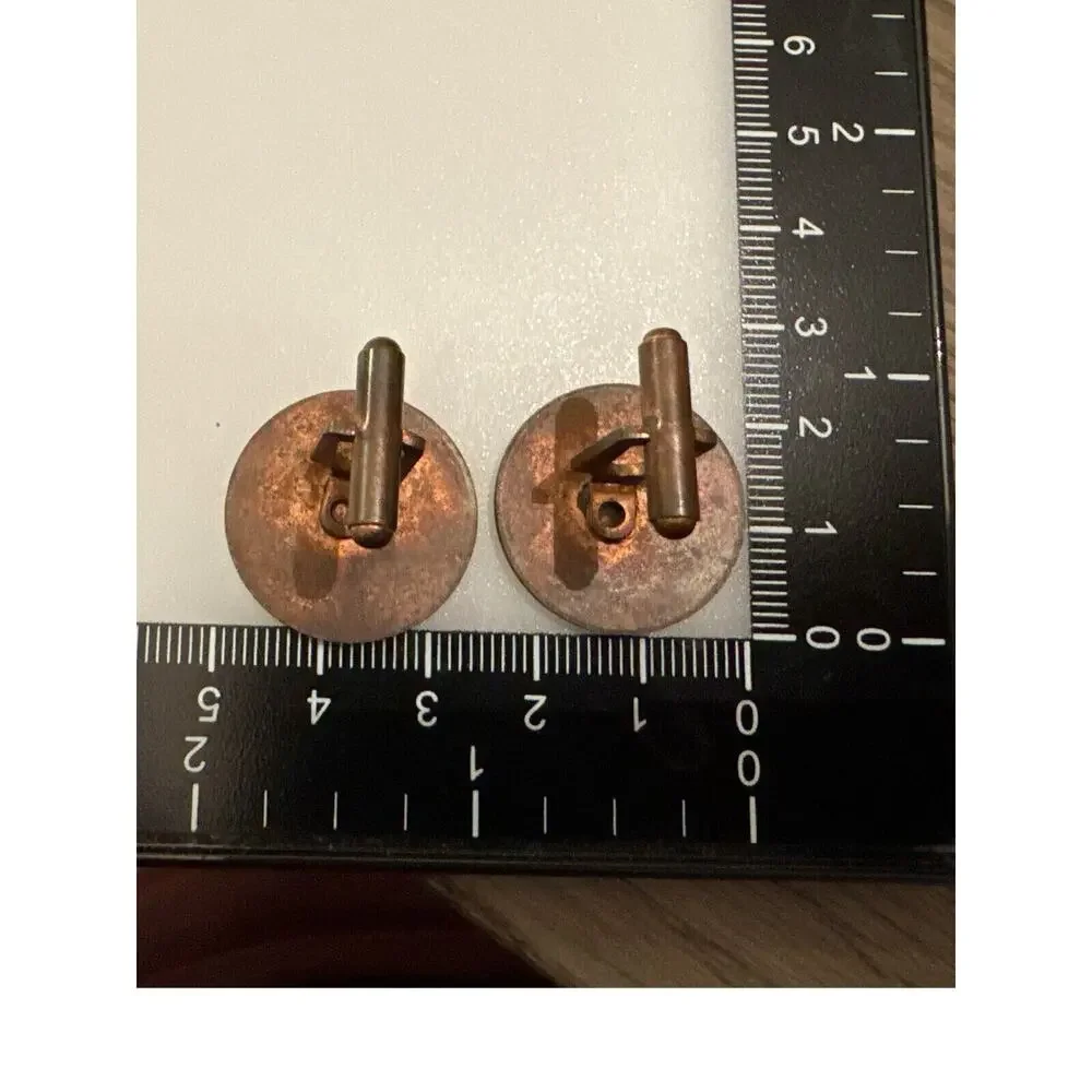 Vintage Cufflinks Enamel Copper Bullet-Back Modernist Splatter MCM Abstract 3/4”